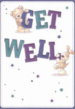 The sunny optimism of this get well card leaps out in its playful design: a plush teddy bear and a floppy-eared puppy animate the scene, balancing the large, vibrant letters of 'Get Well' between them. The indigo and teal shades of the text glow against a creamy, fresh background, lending a lively snap much like the creative energy found in Spitalfields. Sprinkled with stars in soft blues and deep purples, the card sparkles with a sense of hope and whimsy, drawing the eye in with every glance. The richly textured fur of both characters promises comfort, and the scene's inviting nature is akin to receiving a caring bouquet, expertly arranged by a Spitalfields florist. More than a card, it's a visual expression of community warmth and genuine encouragement-meant to comfort and uplift anyone faced with recovery in the vibrant heart of Spitalfields.