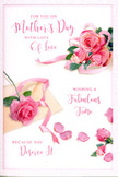 Displayed as if resting on a clean, white tabletop in a calm corner near Old Spitalfields Market, this Mother's Day card presents a graceful arrangement of pink roses and petals that feels both modern and romantic. The background is a soft, bright white, allowing each rose to stand out clearly with petals that curl gently outward in layered spirals, their colours shifting from the faintest blush at the edges to a deeper, more saturated rose pink at the centres. The main cluster of blooms anchors one side of the card, while a sprinkling of individual petals and smaller rose heads drifts away, creating a relaxed, airy pattern that suggests a bouquet just carefully arranged and then slightly scattered. Threading through the flowers is a pale pastel ribbon, its satin-like surface catching the light in subtle highlights, adding a touch of elegance that recalls the tying of a gift from a local Spitalfields florist. Soft, even light washes across the scene, creating delicate shadows that add depth without overpowering the gentle palette, as if the card is being viewed by a window overlooking the historic market buildings. In the central space, warm, flowing handwriting spells out Mother's Day wishes, the script's curves and loops echoing the organic forms of the petals and ribbon. A matching envelope peeks from behind the card, slightly open, as though awaiting a personal message before it is slipped alongside a fresh bouquet for delivery around Spitalfields and the surrounding East London streets. The overall feeling is one of quiet tenderness and appreciation, expressed through the timeless beauty of pink roses and thoughtful design.